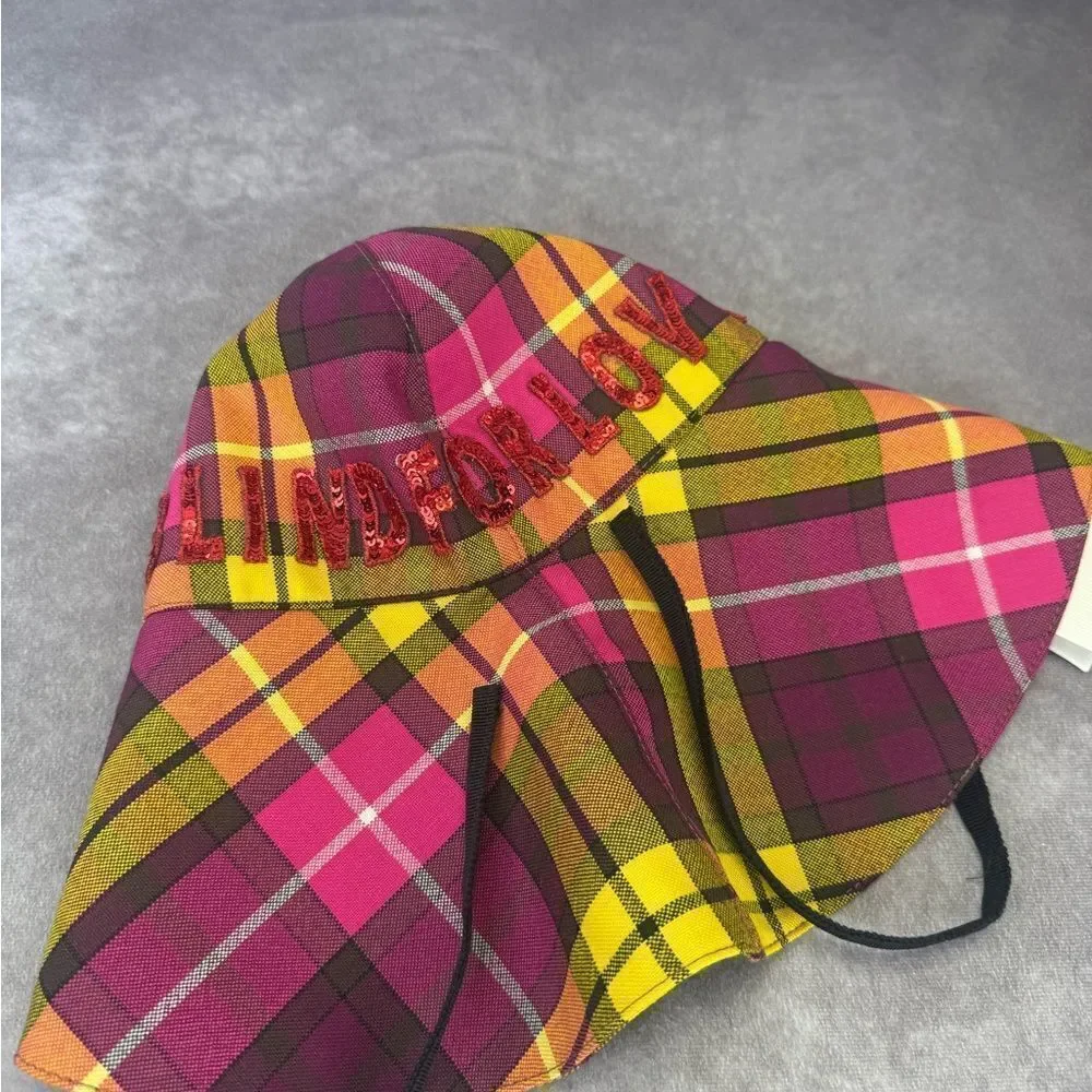 Gucci Kids Blind for Love Plaid Wide Brim Hat Sequin Floral Small NEW